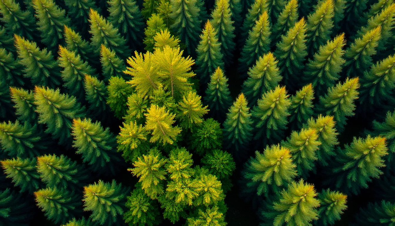 Vue aérienne d'un massif forestier français montrant la diversité des essences de bois présentes dans les domaines nature français, pins et feuillus côte à côte