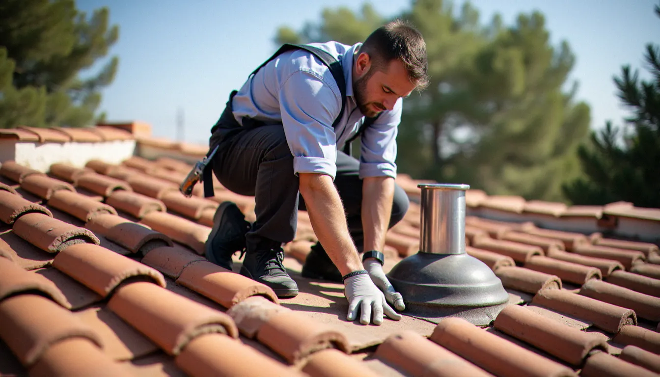 Installation d'un conduit de fumée inox pour poêle à pellet sur une maison ancienne en Occitanie par un artisan chauffagiste