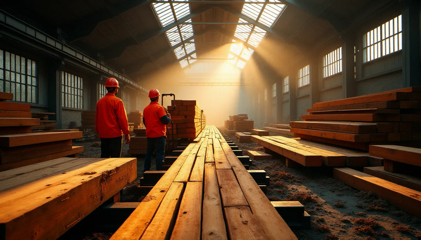 Scierie française en pleine activité de transformation de grumes en sciages, illustration des entreprises assujetties à la CVO interprofessionnelle France Bois Forêt