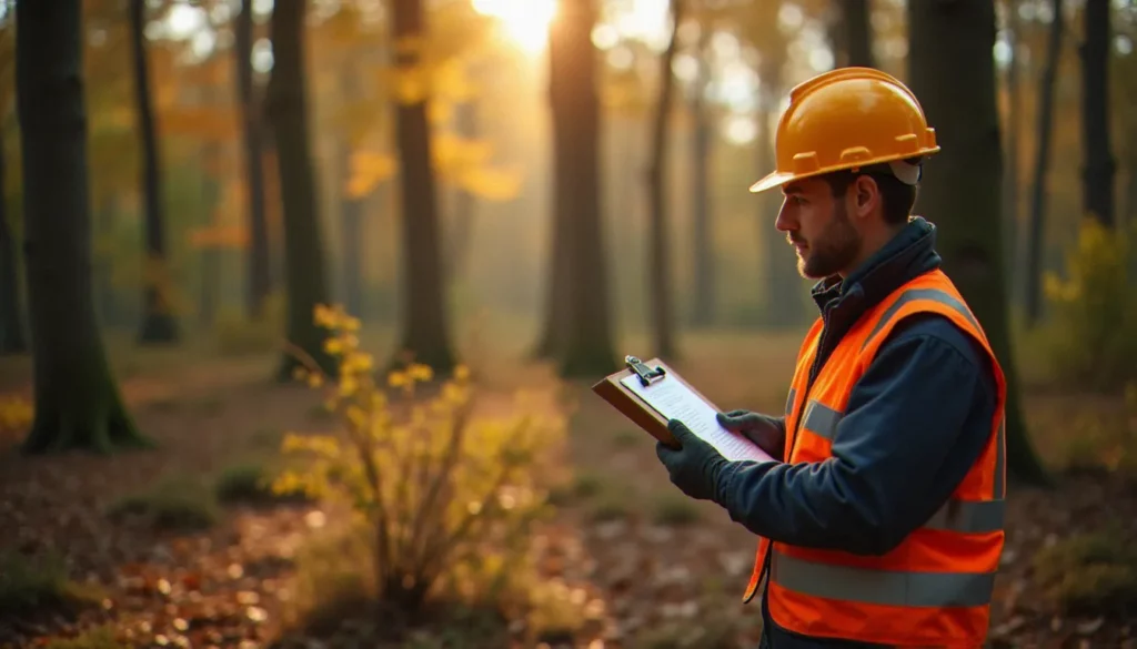 Professionnel de la filière bois consultant des documents de déclaration CVO france bois forêt obligatoire en forêt de chênes