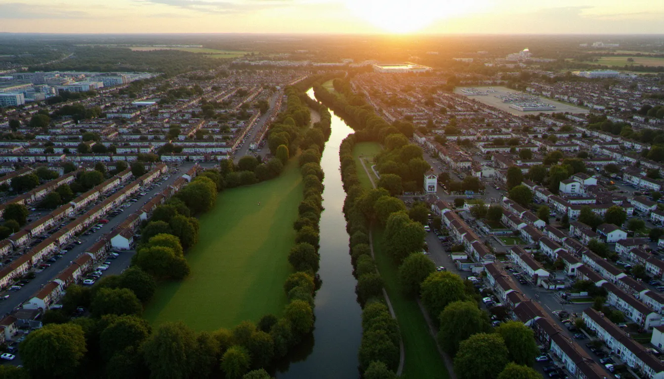 Vue aérienne de la commune de Bois d'Arcy dans les Yvelines, quartier résidentiel avec commerces de proximité