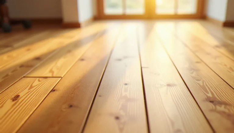 Planches de parquet en chêne huilé couleur bois miel, teinte dorée chaude, grain naturel visible en lumière naturelle