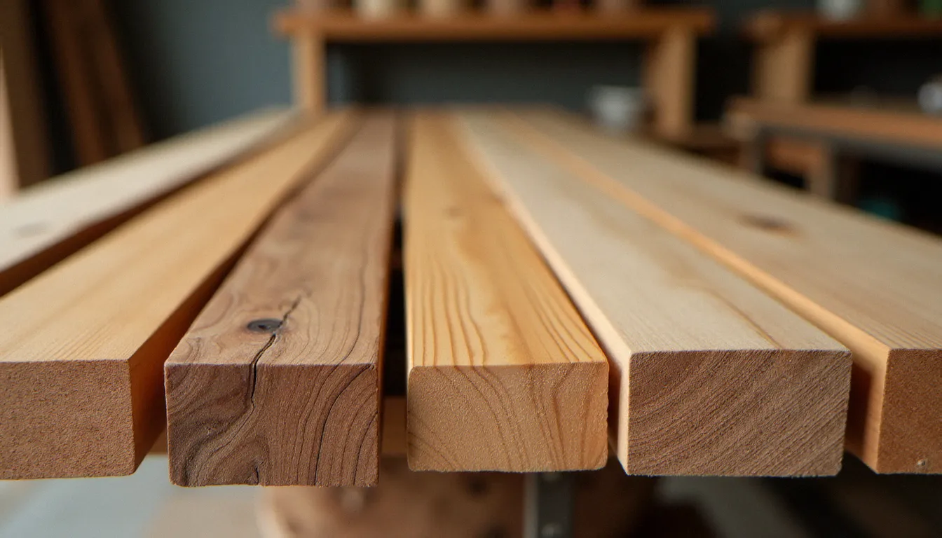 Comparaison de différentes essences de bois côte à côte montrant les variations de grain pour la technique bois cassé