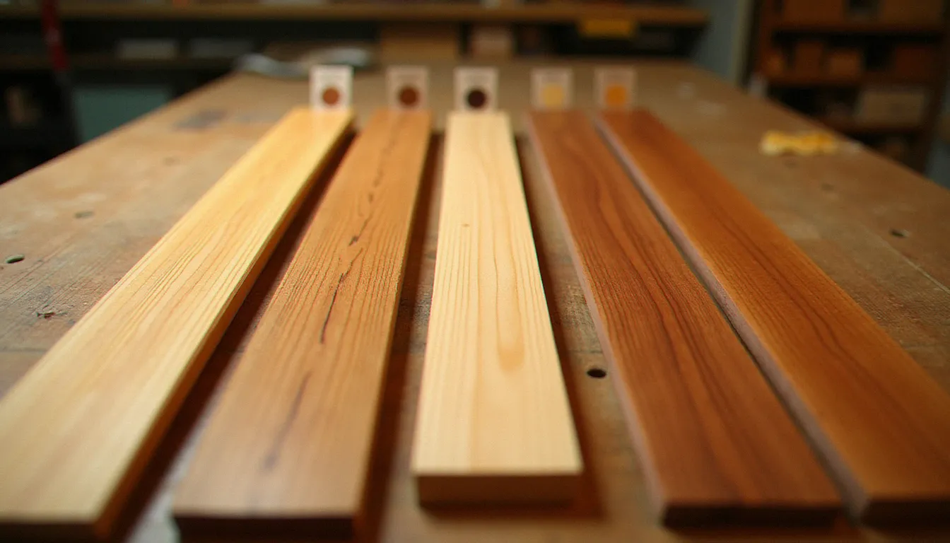 Échantillons de différentes essences de bois imputrescibles comparés