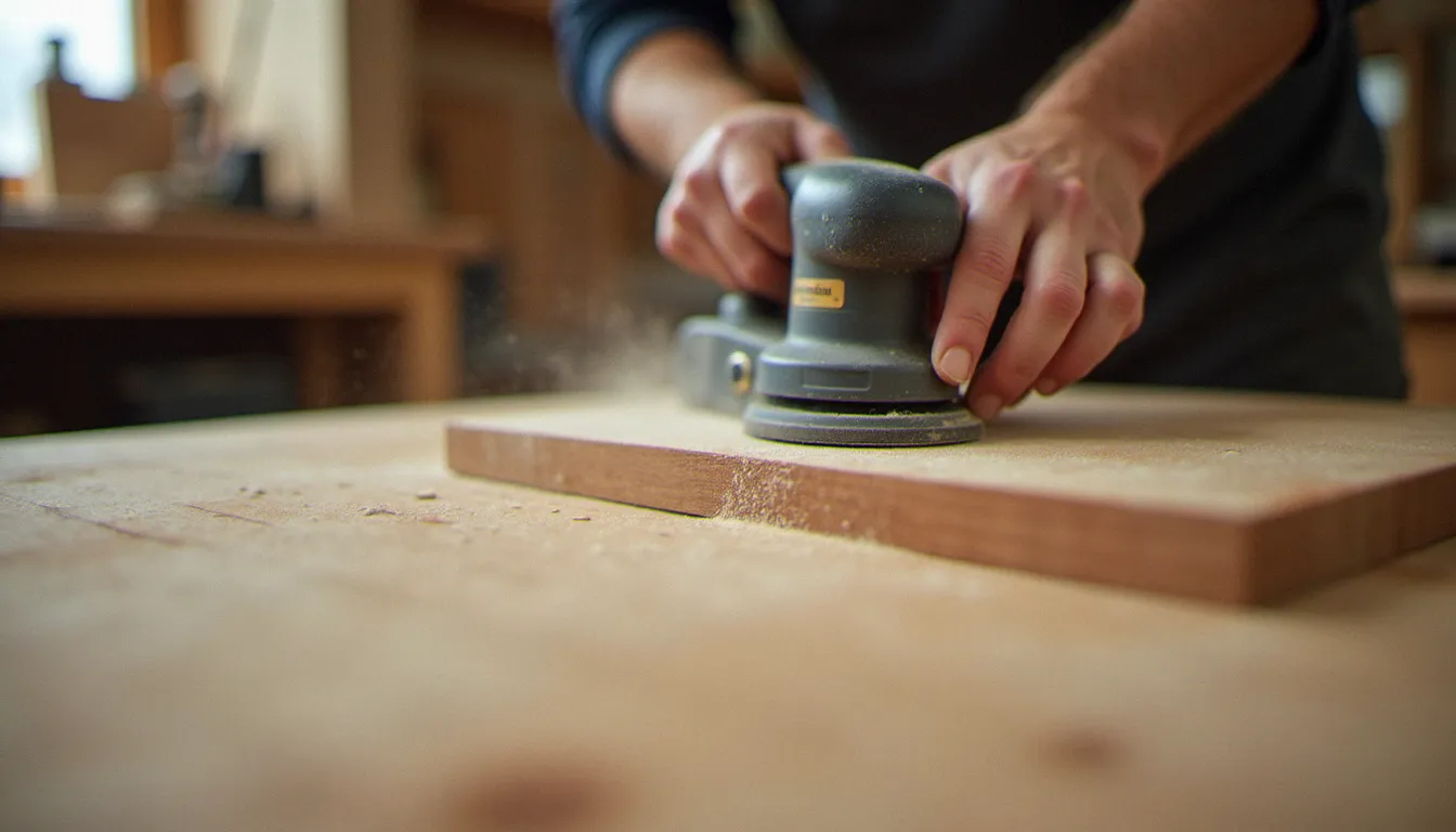 Ponçage soigneux d'une pièce de bois pour obtenir une surface sans écharde