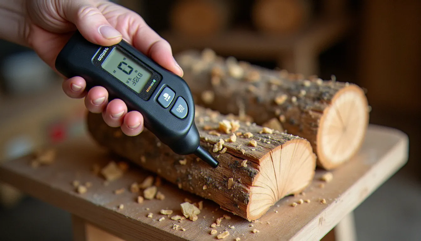 Mesure du taux d'humidité du bois avec un hygromètre