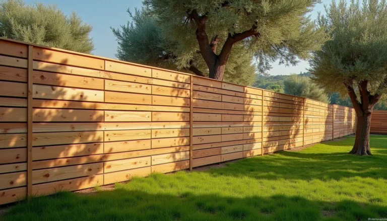 Panneau bois occultant 200x200 installé en clôture dans un jardin du sud de la France