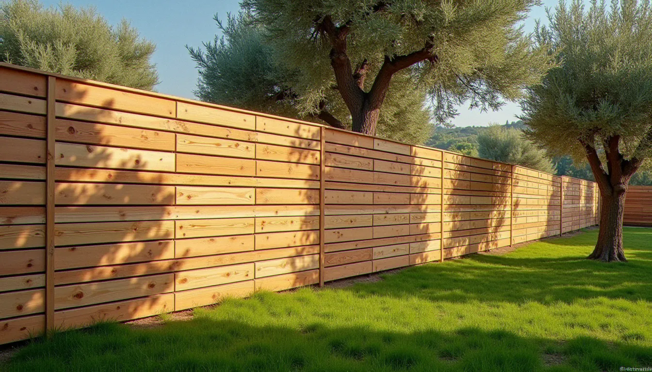 Panneau bois occultant 200x200 installé en clôture dans un jardin du sud de la France