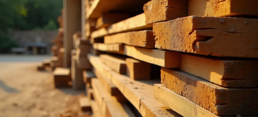 Planches de robinier sans soif empilées dans un chantier de bois de la région de Barbentane, illustration du bois sans soif Barbentane disponible localement