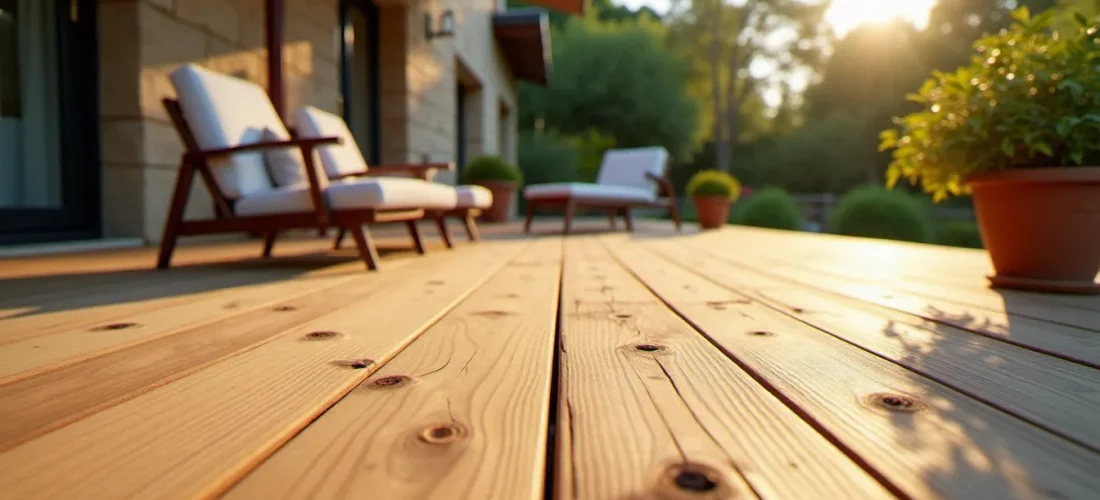 Terrasse bois terminée avec lames en bois exotique dans un jardin méditerranéen, guide de référence pour choisir sa terrasse bois